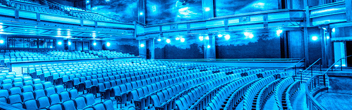 Theater auditorium with blue lighting
